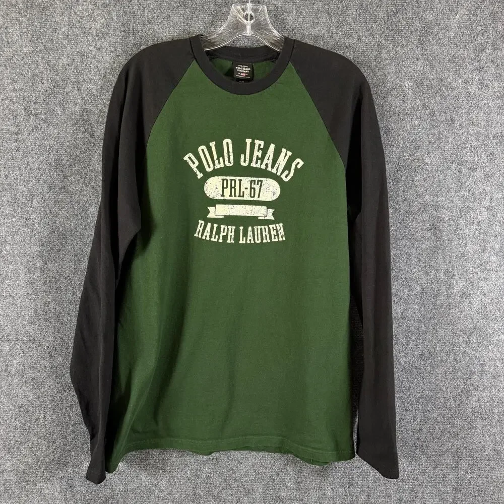 Polo Ralph Lauren Polo Jeans Co Mens M Green Black Raglan Graphic Shirt PRL 67